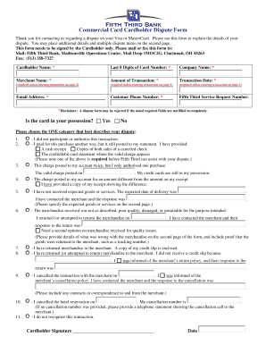 Commercial Card Cardholder Dispute Form