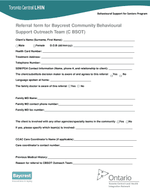 Behavioural Support for Seniors Program Referral Form
