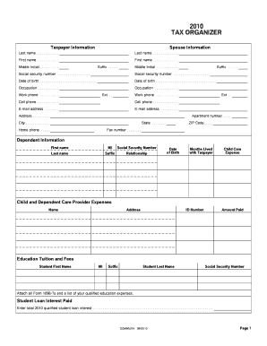 2010 Tax Organizer Form