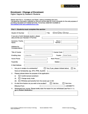 Higher Degree by Research Enrolment Form