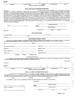 Payroll Deduction Authorization for Union Dues