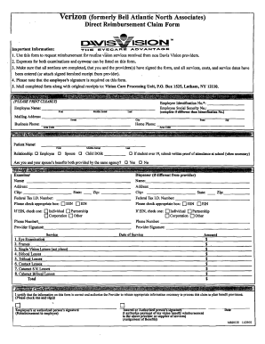 Verizon Direct Reimbursement Claim Form
