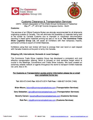 Customs Clearance and Transportation Services Order Form