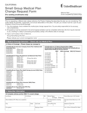 California Small Group Medical Plan Change Request Form