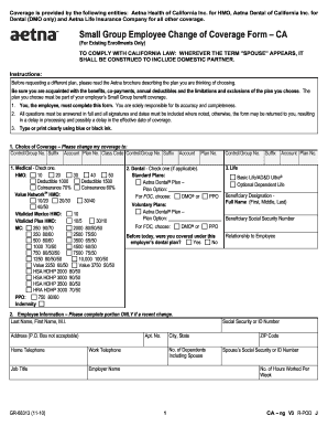 California Small Group Employee Change of Coverage Form