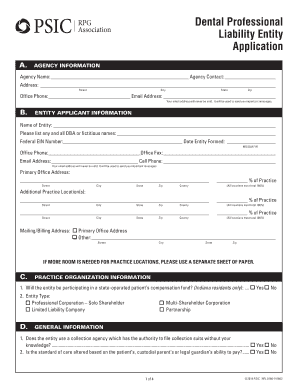 PSIC RPG Dental Professional Liability Application