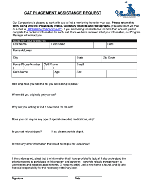 Cat Placement Assistance Request Form