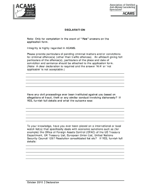 ACAMS Criminal Conviction Declaration