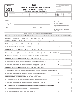 Oregon Quarterly Tax Return for Tobacco Products
