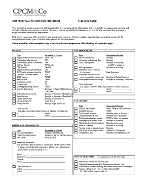 2014 Personal Income Tax Checklist