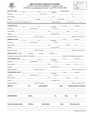 Final report card comments - APPLICATION FOR ADMISSION - Elementary February 2013doc - brentwoodchristian