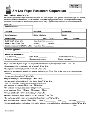 Ark Las Vegas Restaurant Corporation Employment Application