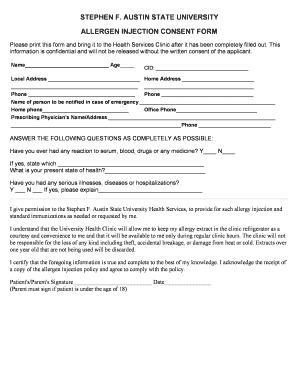 Allergen Injection Consent Form