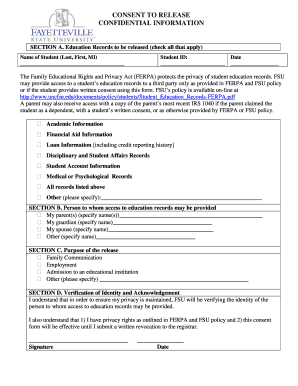 Fayetteville State University Consent to Release Confidential Information