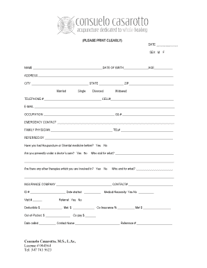 Acupuncture Patient Intake Form