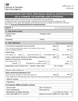 UK ADR Road Vehicle Certification Application