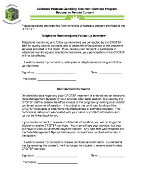 California Problem Gambling Treatment Service Program Revocation Form