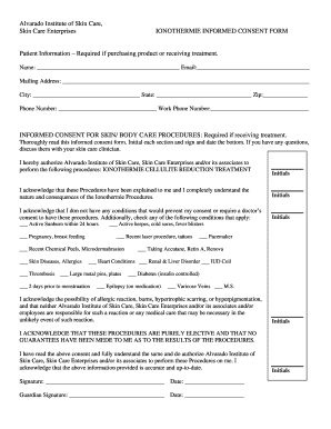 Ionothermie Cellulite Reduction Treatment Consent Form