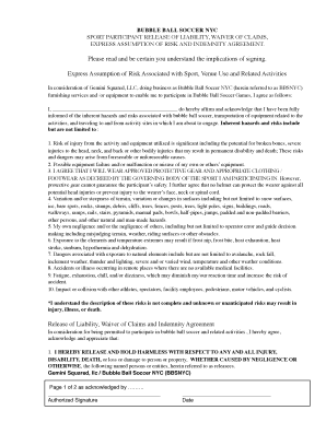 Bubble Ball Soccer NYC Liability Waiver