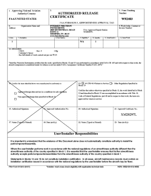 FAA Form 8130-3 Airworthiness Approval Tag