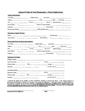 Advanced Spine & Pain Management Patient Registration Form