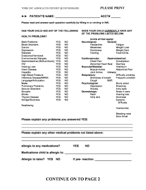 York ENT Associates History Questionnaire