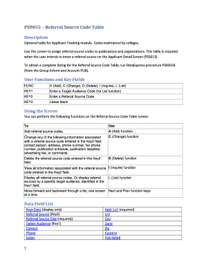 Referral Source Code Table