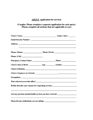 Adult Application for Mental Health Services