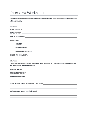 Community Resident Interview Worksheet