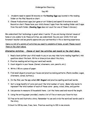 Kindergarten E-Learning Activity Sheet