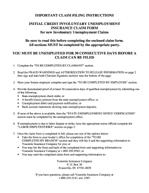 Involuntary Unemployment Insurance Claim Form