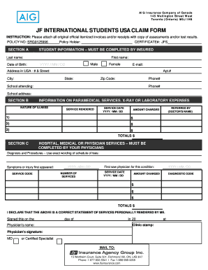JF International Students USA Claim Form