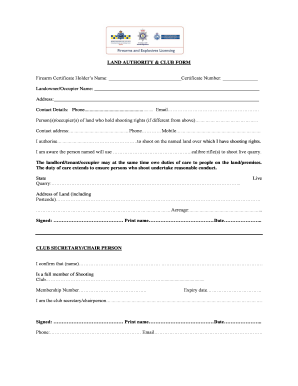 UK Firearm Certificate Land Authorization Form