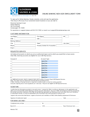 Online Banking New User Enrollment Form