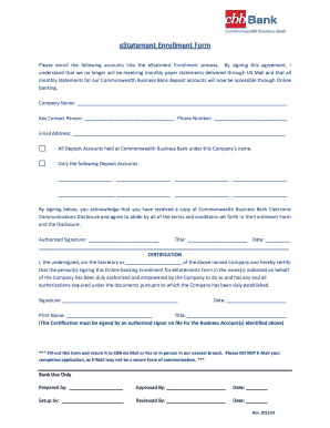Commonwealth Business Bank eStatement Enrollment Form