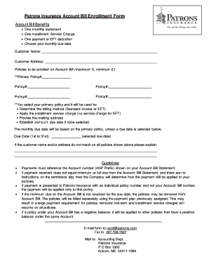Patrons Insurance Account Bill Enrollment Form
