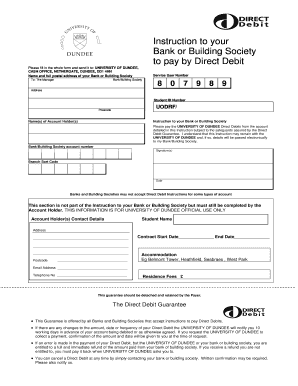 University of Dundee Direct Debit Instruction Form