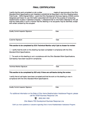 Ohio Weatherization Certification Form