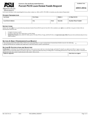 Parent PLUS Loan Denial Funds Request