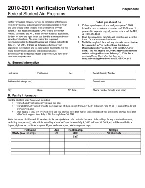 2010-2011 Verification Worksheet