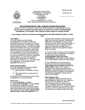 UK Data Protection Act 1998 Subject Access Application