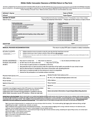 Gfeller-Waller Concussion Clearance Form