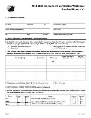 2013-2014 Independent Verification Form