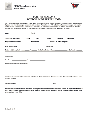 California Bottom Paint Survey Form