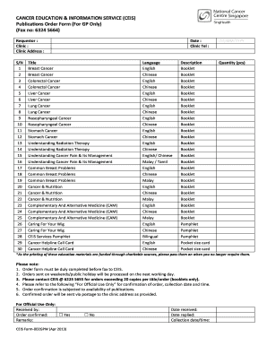 Cancer Education Publications Order Form