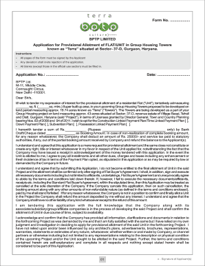 Application for Provisional Allotment of Flat in Terra