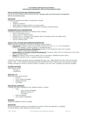 California Earthquake Insurance Application