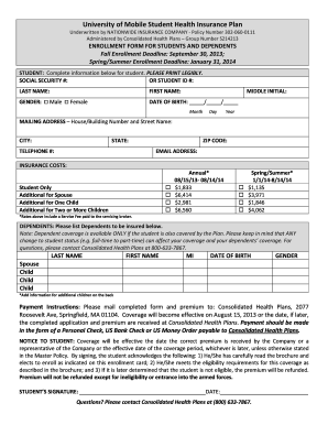 University of Mobile Student Health Insurance Enrollment Form