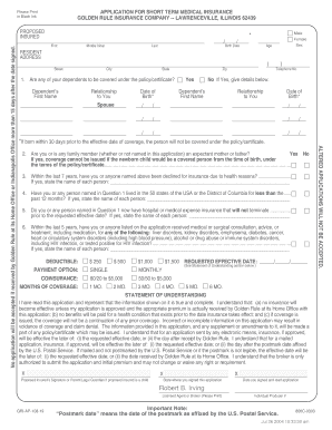 Application for Short Term Medical Insurance