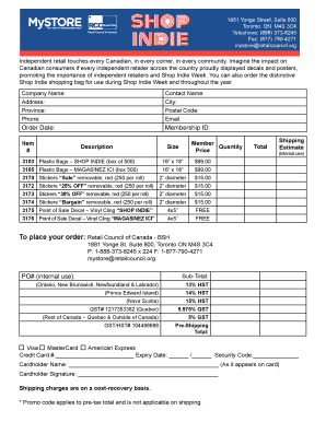 Shop Indie Week Order Form